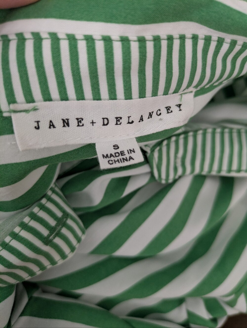 Jane Delancey Green White Striped Button Up Shirt Oversized Small Boxy Relaxed - Picture 2 of 7